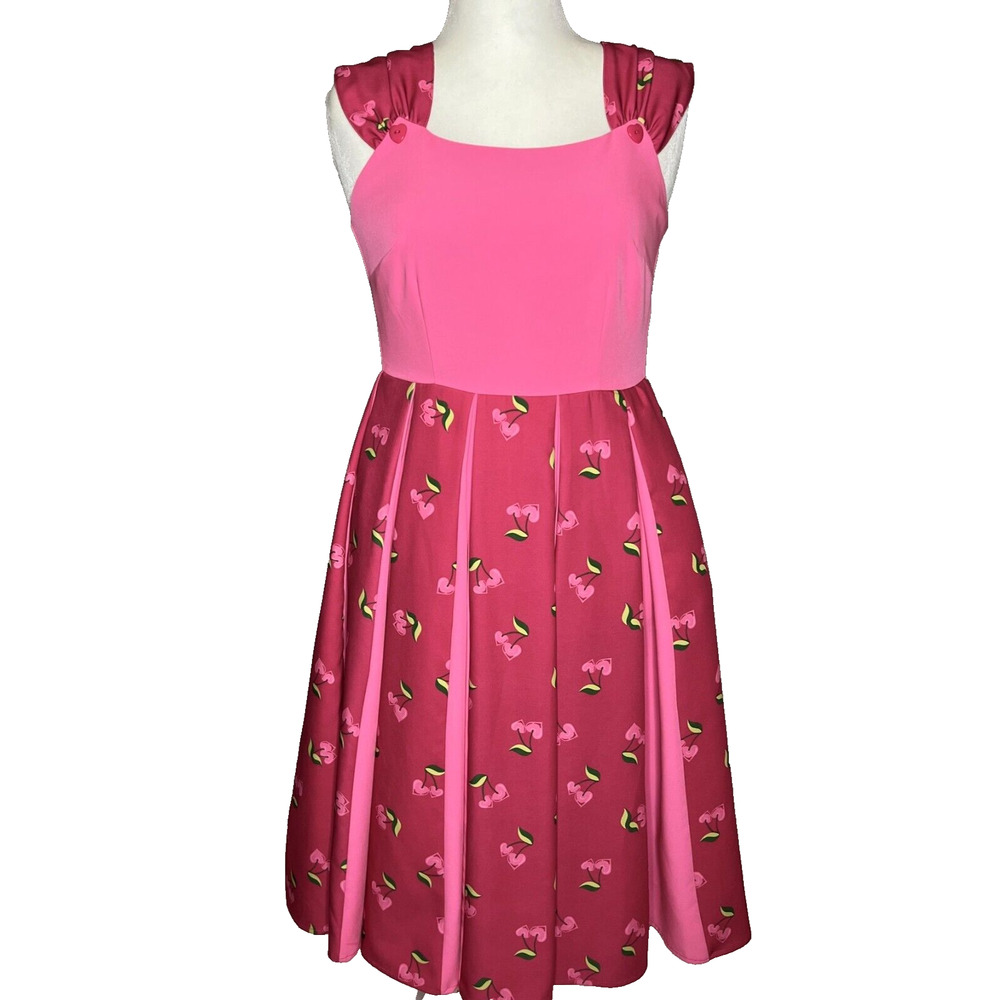 Unique Vintage Pink Cherry Print Mini Dress